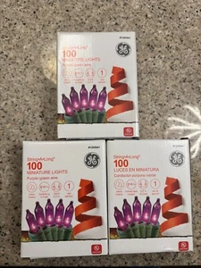Lot of 3 GE 100 PURPLE MINIATURE STRING•A•LONG LIGHTS-20 FT Green Wire - Picture 1 of 1
