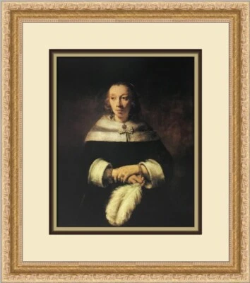 Rembrandt Retrato de una Dama con Abanico de Plumas de Avestruz Estampado Enmarcado Personalizado Foto 1 de 2
