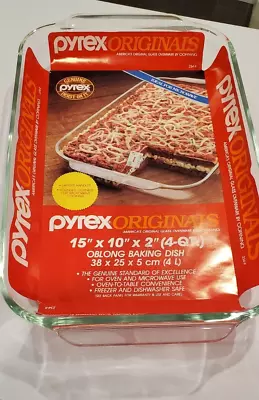 PYREX Glass 4 QT Casserole Oblong Baking Dish 234-R Tab Handles 15"x10"x2" NEW - Image 1 of 3