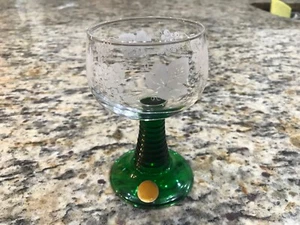 German Green Beehive Stem White Trim Wine Goblets Glasses ~ Handmade ~ 4.5” Tall - Picture 1 of 11