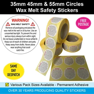 WARNING! Wax Melt Safety Packing Sticky Labels / Stickers - Picture 1 of 19