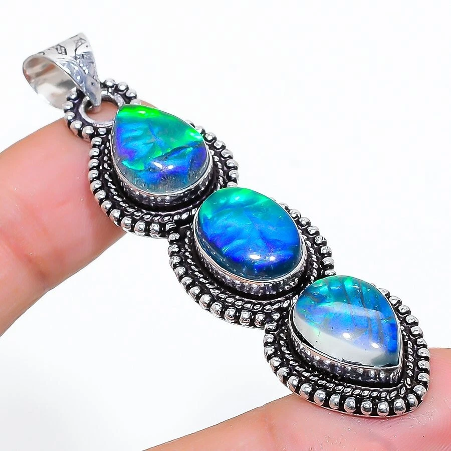 Ювелирный кулон ручной работы из стерлингового серебра 925 пробы с тройным опалом размер 2,5 дюйма - Изображение 1 из 1