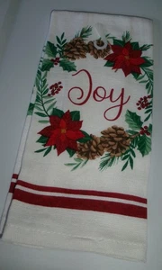 FULL UNCUT CHRISTMAS JOY WREATH Print Cotton Kitchen Towel - Picture 1 of 1