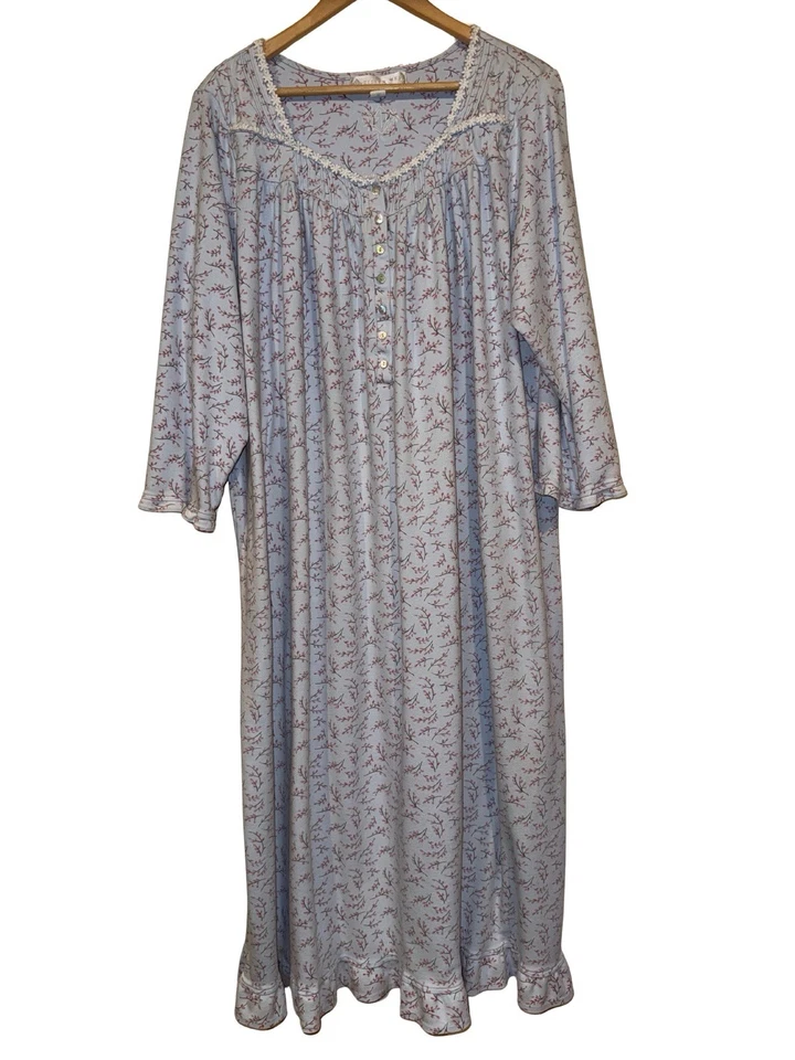 Eileen West 长袖芭蕾舞长度花卉睡衣棉质汗布针织尺寸 1X  — 第 1/4 张图片