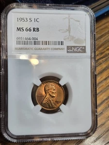 1953-S LINCOLN WHEAT CENT NGC MS66RB.. Looks All Red To Us - Picture 1 of 7