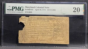 1774 Maryland, American Revolution Colonial Currency Note Banknote MD-63, PMG 20 - Bild 1 von 5