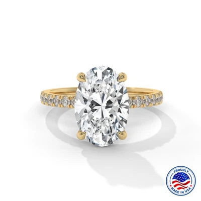 Anillo de diamantes cultivados en laboratorio ovalado certificado IGI de oro de 14 quilates de 3,00 quilates - Opciones de tamaño/metal Foto 1 de 4