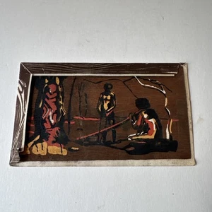 Vintage Australian Bark Painting Series II - Handsiebdruck auf Holz - Nr. 2 - Bild 1 von 5