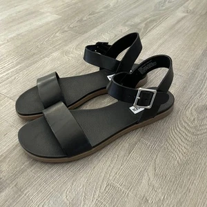 Sandalias planas Steve Madden para mujer de cuero negro con correa al tobillo Daryn - talla 6,5 - Imagen 1 de 7