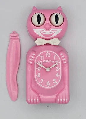 CALIFORNIA CLOCK COMPANY Kitty-Cat Klock KC-9 Pink Satin Small 12” Classic Wagging Eyes Tail NIB