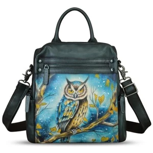 Mochila de cuero genuino para mujer pintada a mano Mochila Cartera Bolso de hombro - Imagen 1 de 8