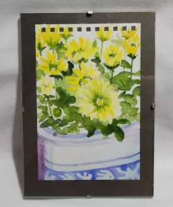 Blumen Aquarell Gemälde mit Dedham Keramik Vase signiert Original Gemälde - Bild 1 von 4