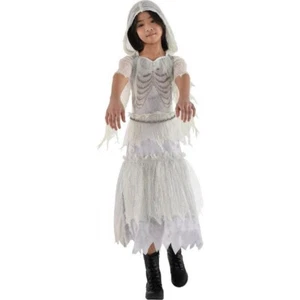 GHOST GIRL Skeleton Child Large Halloween Costume Hooded Dress Up Outfit Bones - Picture 1 of 7