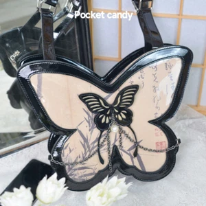 Borsa a mano stile pittura a inchiostro cinese a forma di farfalla Pu borsa a tracolla nera Itabag - Foto 1 di 17