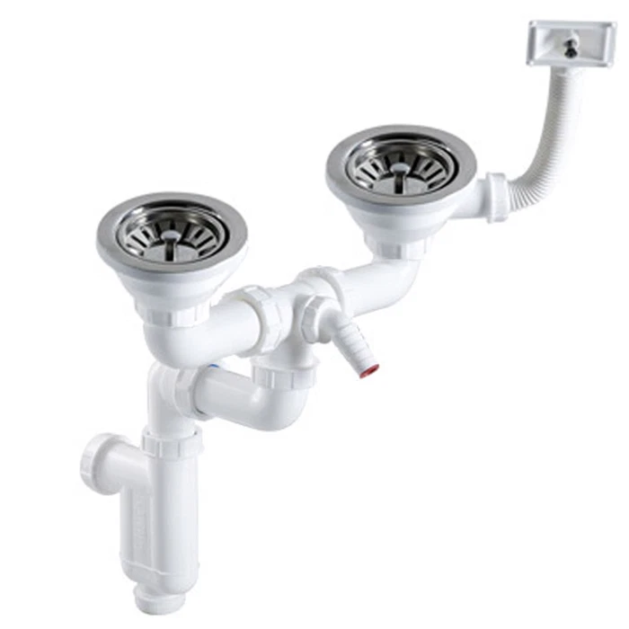 RAUMSPARSIPHON -DOPPELT ABLAUFGARNITUR 3,5'' KUCHENPÜLE SPÜLE KÜCHE SIPHON SIFON - Bild 1 von 1