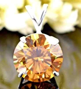 RARE 11.00 Ct Treated Champagne Diamond Solitaire Pendant 925 Silver Certified - Picture 1 of 8