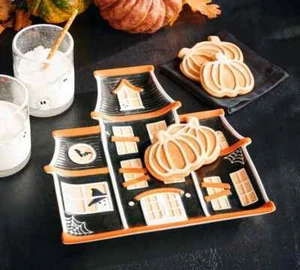 Pottery Barn Haunted House Stoneware Serving Platter 11" x 10.25" Halloween New - Picture 1 of 2