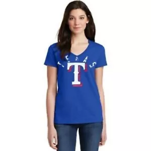Texas Rangers Blue Women's Rounding The Bases V-Neck T-Shirt (L) - Picture 1 of 1