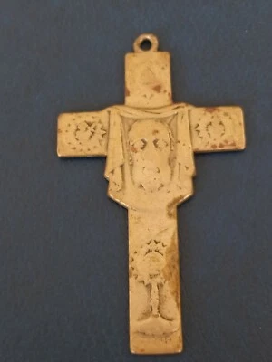 Pendentif croix ancienne Metal Argente Ref D280 - Photo 1/4