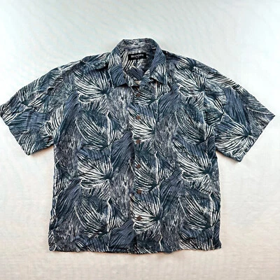 Camisa de campamento hawaiana Brandini para hombre talla XL 100 % seda pura estampado de hojas de palma Foto 1 de 4