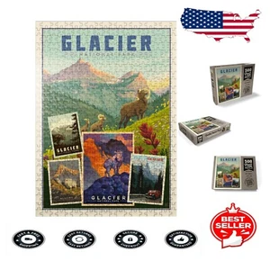 500-Piece Vintage Poster Puzzle of Glacier National Park - Perfect Family Fun - Picture 1 of 12