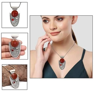 Red Onyx Gemstone Unisex Women's Gift For Her Silver Jewelry Pendant 2.5" - Picture 1 of 11