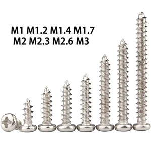 100 x M1 M1.2 M2 M3 Phillips Pan Head Self Tapping Screws Nickel Plated Tappers - Picture 1 of 3