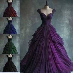 Gothic Wedding Dresses Beaded Ruched Tiered Lace Dress 1980S Vintage Bridal Gown - Picture 1 of 17