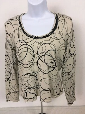 Top para mujer Emma James talla S marrón claro con círculos marrones escote con cuentas Foto 1 de 4