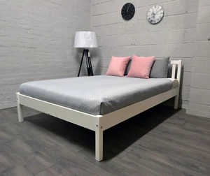 High quality, strong, solid DOUBLE wooden bed white 4FT6, the best on ebay!Berno - Picture 1 of 17