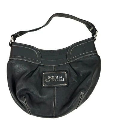 Bolso de Hombro Hobo Sophia Caperelli Cuero Negro con Forro Estampado de Leopardo Foto 1 de 4