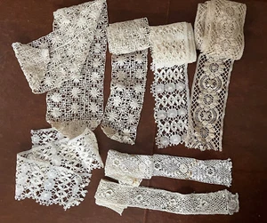 Lot of Antique Vintage Hand Made Cluny Irish Crochet Lace Pieces Trim Edging - Picture 1 of 17