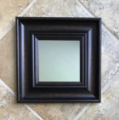 Vintage Dark Brown Square Resin Framed Accent Wall Mirror 10" x 10" x .75" - Image 1 of 4