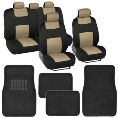 Juego de fundas y alfombrillas de asiento de auto beige/negro almohadilla para talón auto camión SUV furgoneta Foto 1 de 4