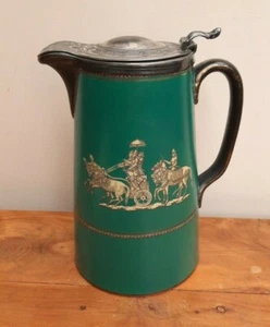 Antique Prattware Pratt Large Pitcher Jade Green Roman Chariot Dixon EPBM - Picture 1 of 9