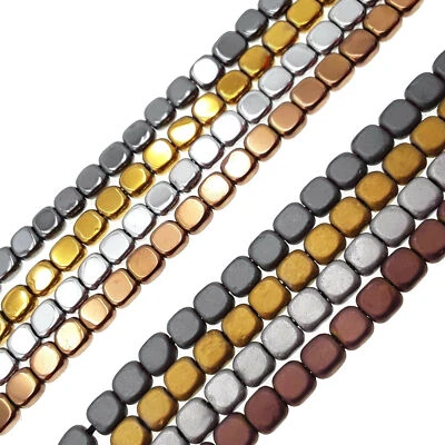 Cuentas cuadradas planas mate/lisa gris/oro/plata/cobre hematita/lisa 4 mm 15,5" hilo Foto 1 de 3