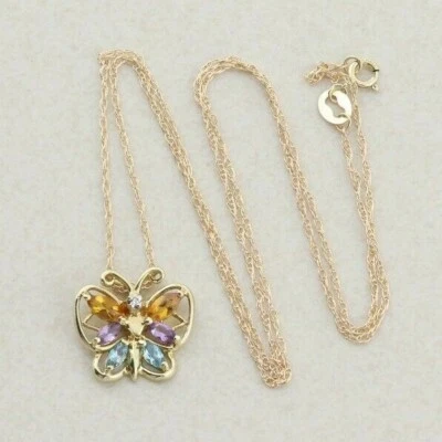 Collar Mariposa Diamante Oro Amarillo 10K Citrino Natural, Amatista, Topacio 18  Foto 1 de 4
