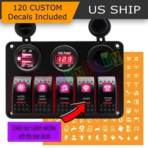 5 Gang Red ON-OFF Toggle Switch Panel 2USB 12V Car Boat Marine RV Truck Camper - Picture 1 of 11