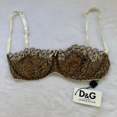 Vintage Dolce And Gabbana Leopard Print Bra NWT 36D Y2K Lingerie Sheer Deadstock - Image 1 of 4