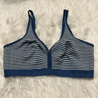 Cacique 40DD Bra Striped Cotton No Wire Back Closure Wireless Stretch - Image 1 of 4