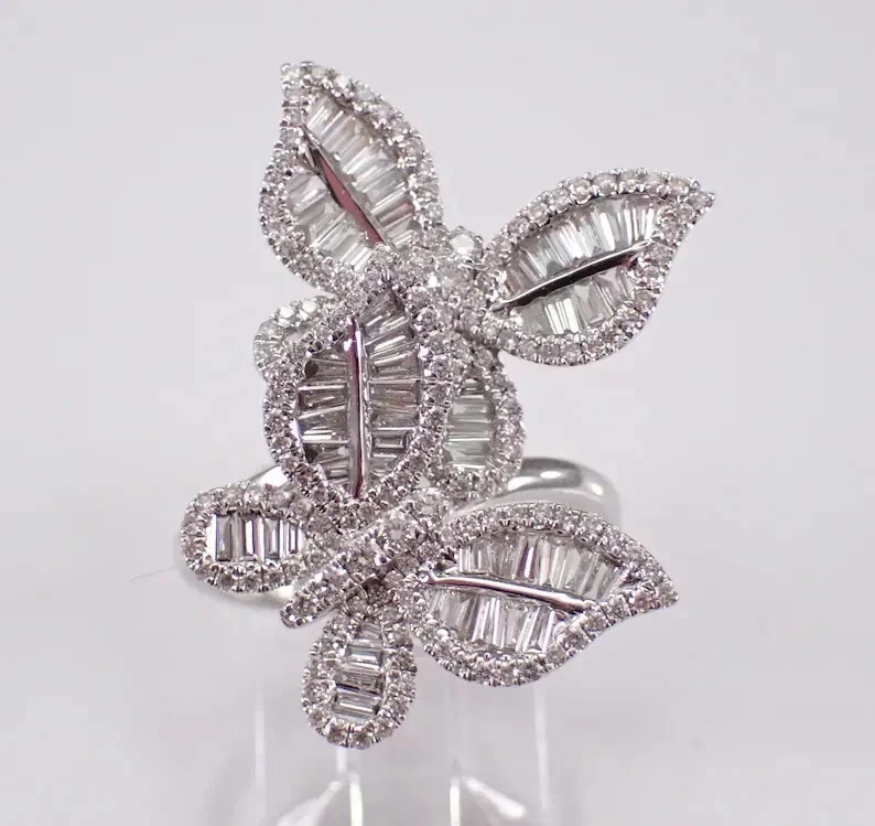 Anel borboleta folheado a ouro branco 14K prata 3,50 quilates corte baguete moissanita real - Imagem 1 de 4