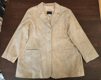 Terry Lewis Classic Luxuries 100% Leather Jacket Blazer Beige Paisley Size 2XL - Image 1 of 4