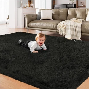 AMTOVO Shag Area Rugs for Living Room, 8X10 Black Large Fluffy Clearance Rug ... - Picture 1 of 8