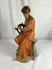 Antiguo RELOJ SPELTER PINTADO EN FRÍO 13 pulgadas DIOSA MUSA ESTATUA SUPERIOR - Imagen 1 de 13