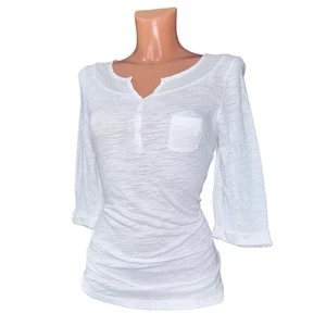 Y2K VTG Henley V-Neck top. White, pocket Elena Gilbert Bella Swan,Coquette vibe. - Picture 1 of 12