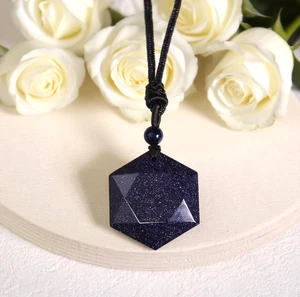 Blau Goldstein Hexagramm Anhänger Heilung Edelstein Halskette Geschenk für Frauen Männer - Bild 1 von 3