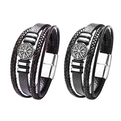 Pulsera para hombre vikingas runas nórdicas de cuero PU tejida talismán joyería regalo ideal Foto 1 de 4