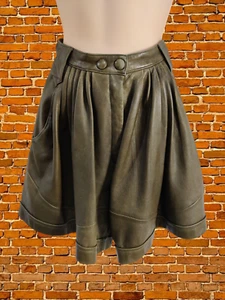 VINTAGE KHAKI SHORTS SIZE SMALL UK 6-8 LEATHER FLARED LINED RETRO WOMENS PARTY - Picture 1 of 6