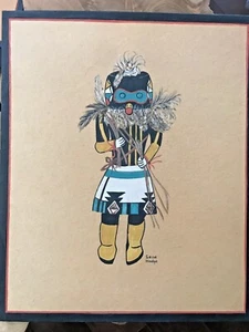 Original Guard Dolichomoyi Kachina Hopi Gouach Painting by Gene Meany Hodge - Picture 1 of 5