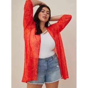 Camicia Torrid nuova con etichette taglia 1X manica a punti chiffon arancione leggero semi trasparente - Foto 1 di 10